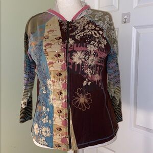 Vanilla Sugar vintage brown/blue/pink/beige floral zipper long sleeve hoodie